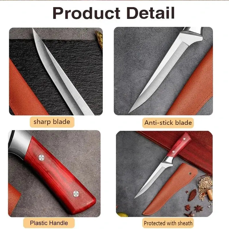 ChefPro Stainless Steel Kitchen Knife Set Boning Knife Cleaver Paring Knife With ABS Handles And Cover