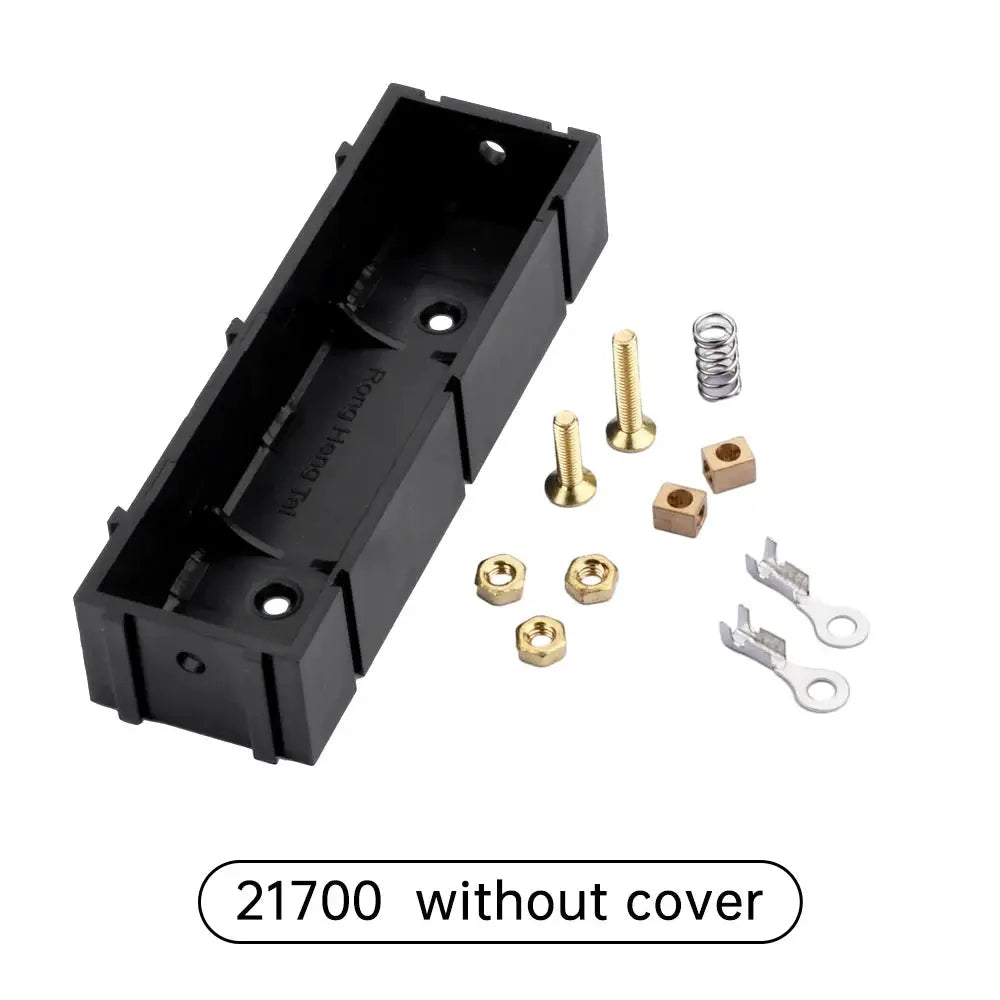 Simples Market 21700/18650 battery holder with hardware kit; black plastic storage box for DIY lithium cells (no cover)
