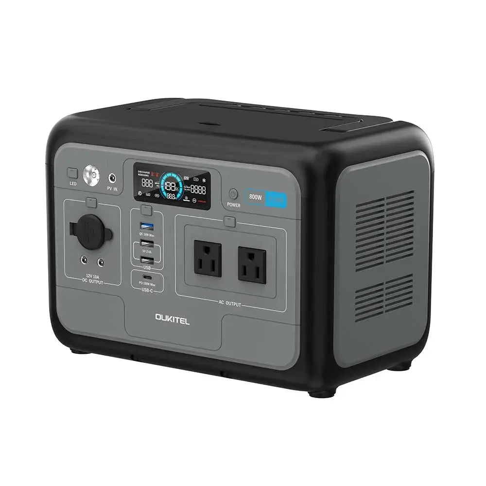 IEE P800 portable power station by Simples Market; gray panel with OUKITEL logo, 2x800W AC outlets