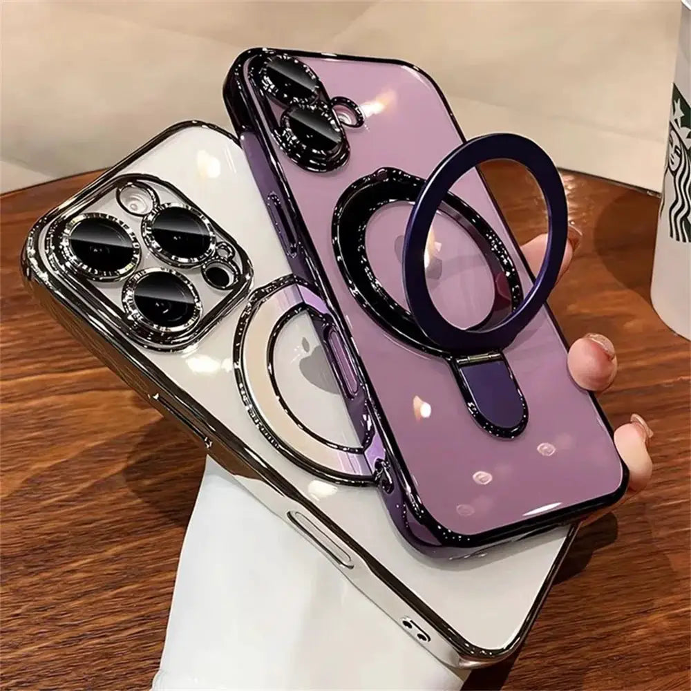Simples Market MagSafe phone cases with ring stand and lens protector, purple and clear (2 cases)
