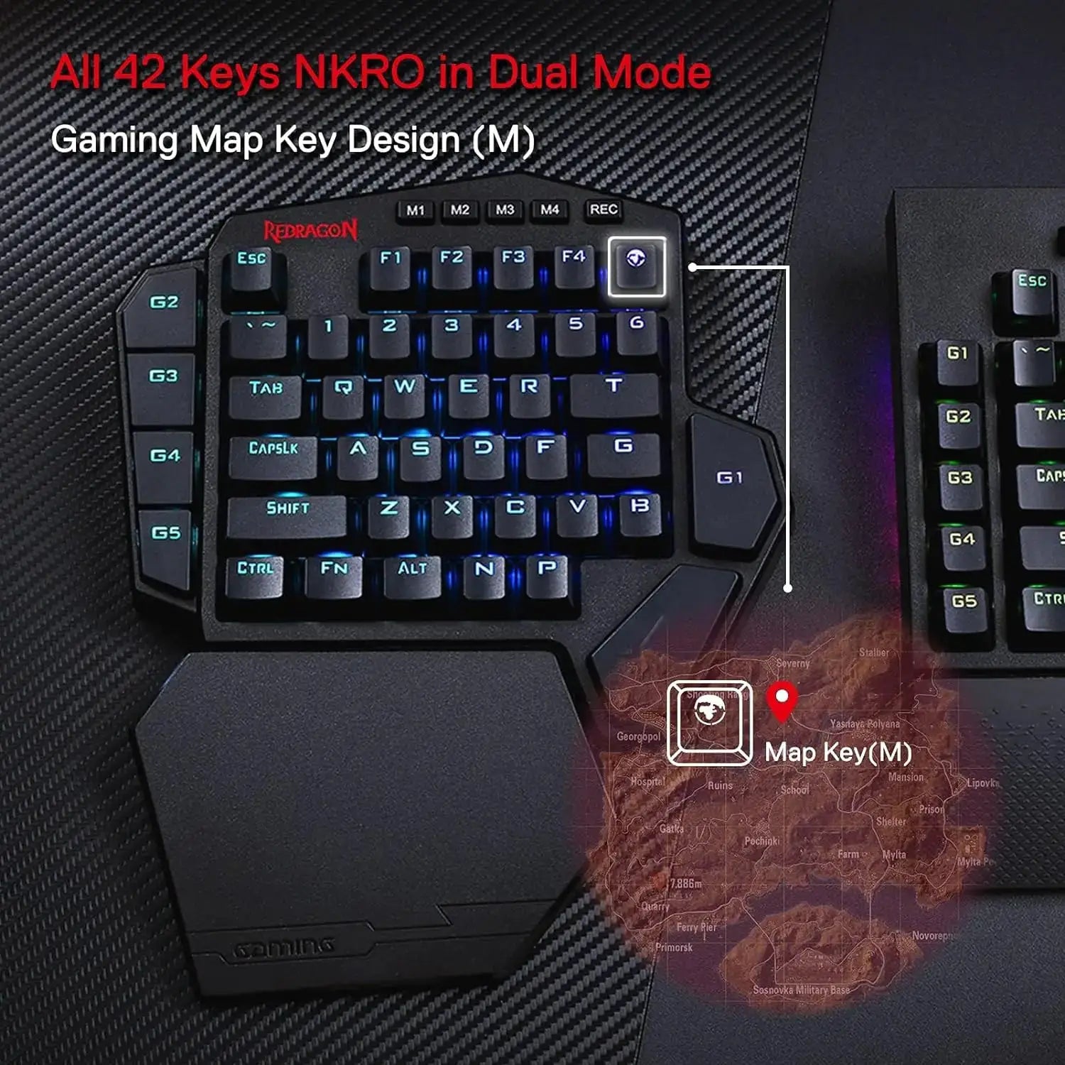 Redragon K585 PRO wireless one-handed mechanical keyboard with 42 keys and RGB lighting; two keyboards shown