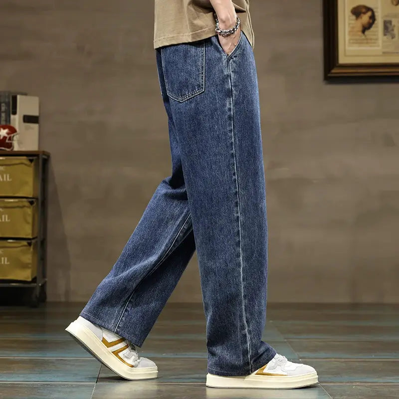 Mens Blue Gray Y2K Harajuku Baggy Jeans With Drawstring Denim