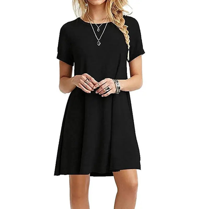 Instylis Women Casual Vintage O Neck Print Loose Mini Dress Sundress