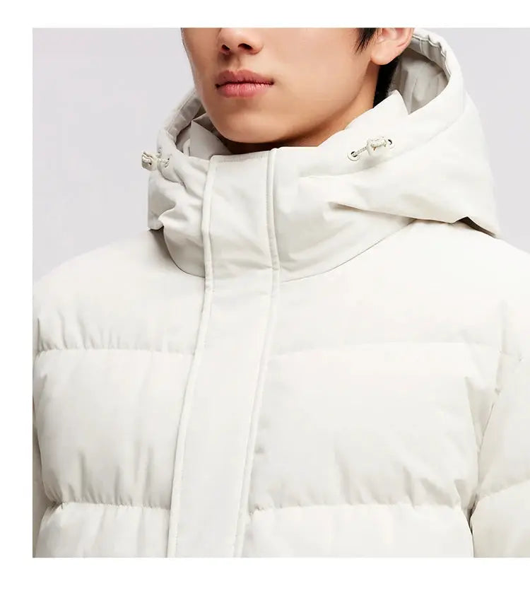 Semir men's white hooded down jacket, mid-length puffer coat