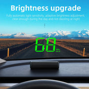 HD Car Head Up Display M2 GPS speedometer on windshield with bright green digital MPH/KM/H readout.