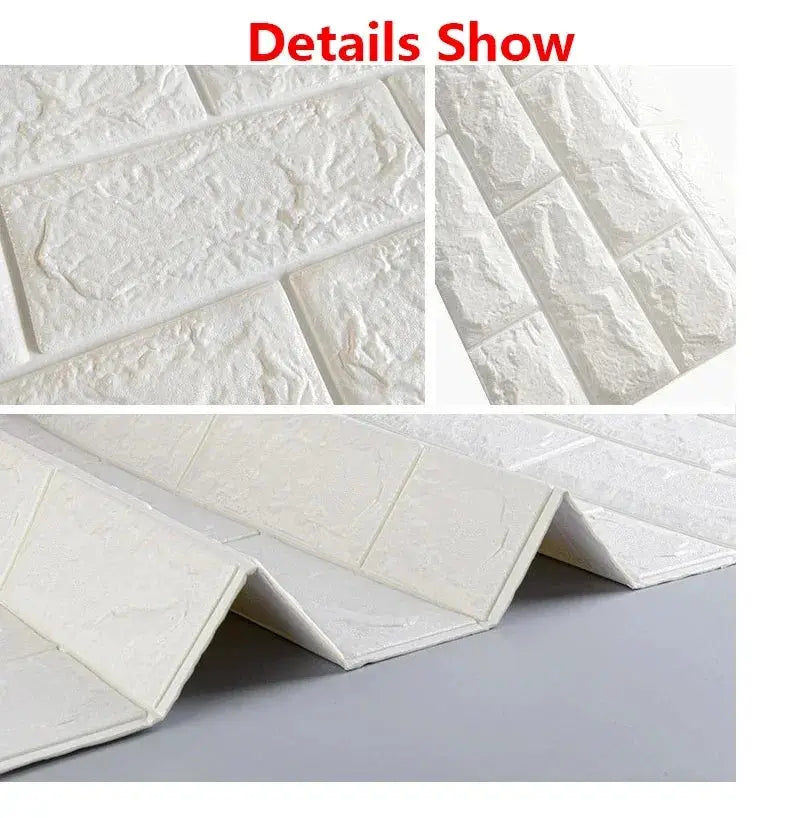 Simples Market 10pcs self-adhesive 3D foam wall stickers with white brick texture for interior decor