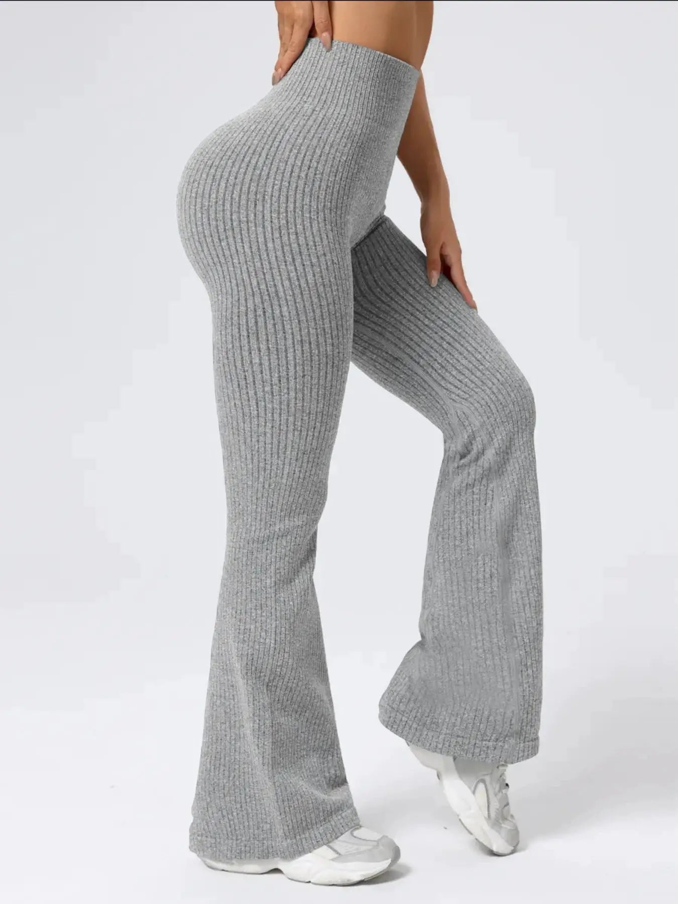 FlexiFit Women's High Waist Bell Bottom Pants With Elastic Waistband Nylon Elastane Blend For Exercise And Daily Wear