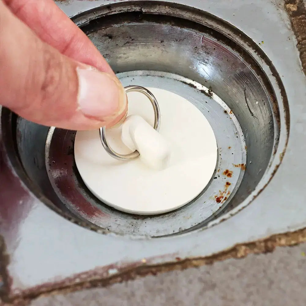 Rubber sink drain plug with metal lift ring, white leakage-proof stopper by Simples Market