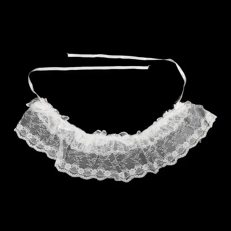 White lace collar with layered ruffles and ribbon ties