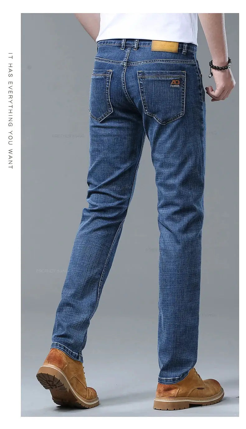 Spring men's light blue slim jeans with stretch denim from Simples Market