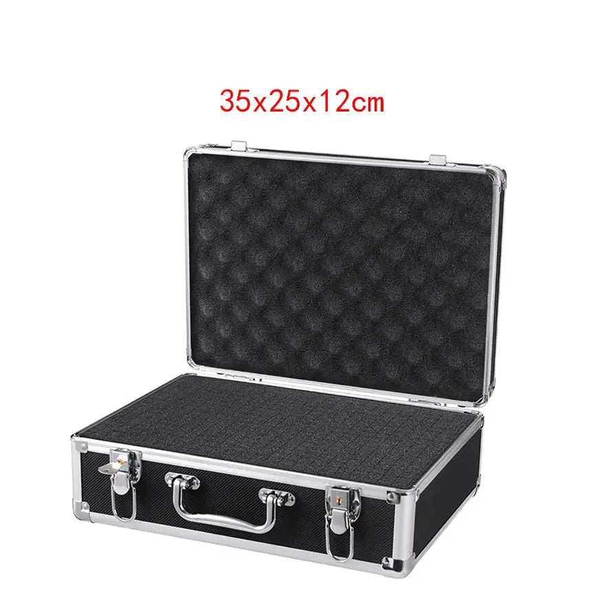 Simples Market open shockproof aluminum tool organizer case with foam interior, black exterior