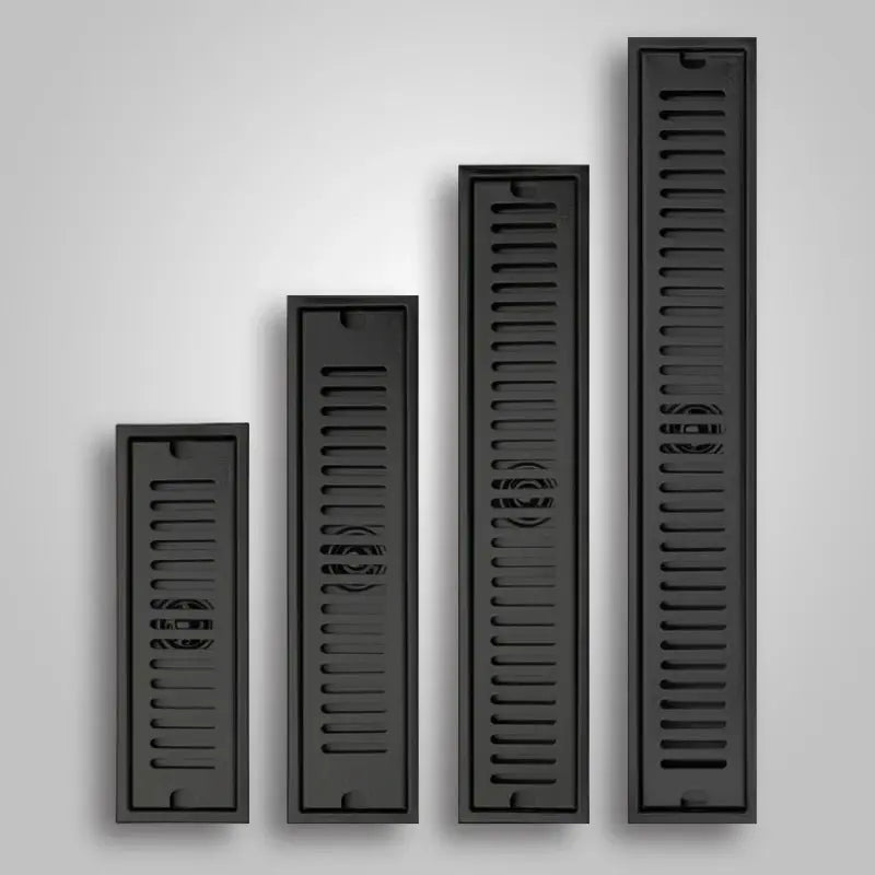 Rectangular long floor drain set (4) in black stainless steel 304 for showers