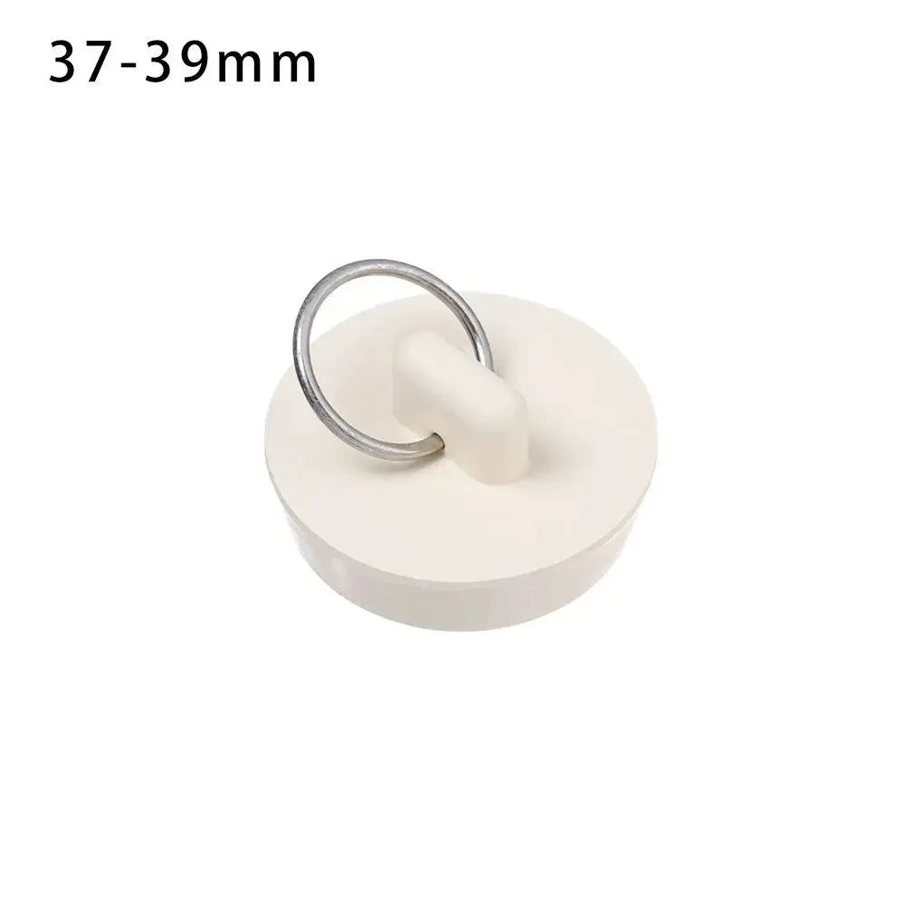White rubber sink plug with metal ring for 37-39mm drains