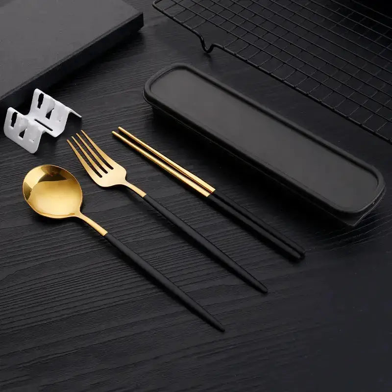 Three Piece Portable Stainless Steel Cutlery Set Chopsticks Forks Spoons For Students Home And Outdoor Picnics