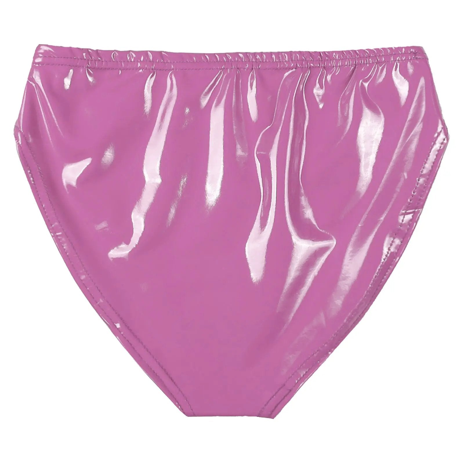 Simples Market pink wet-look patent leather women's briefs, low-rise bikini panties.
