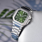 PAGANI DESIGN men's stainless steel quartz watch with green dial and sapphire crystal