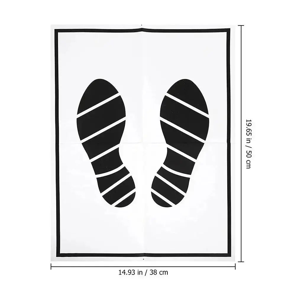 Disposable car floor mat sheet; white with black footprint icons, anti-slip waterproof design