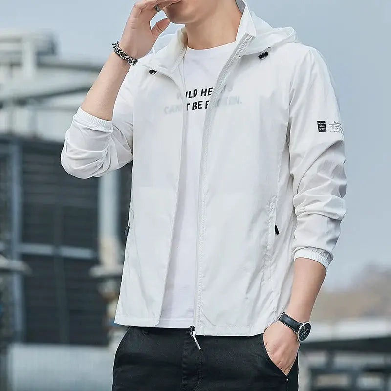 Hooded windbreaker jacket, Simples Market white waterproof quick-dry sun protection for men and women