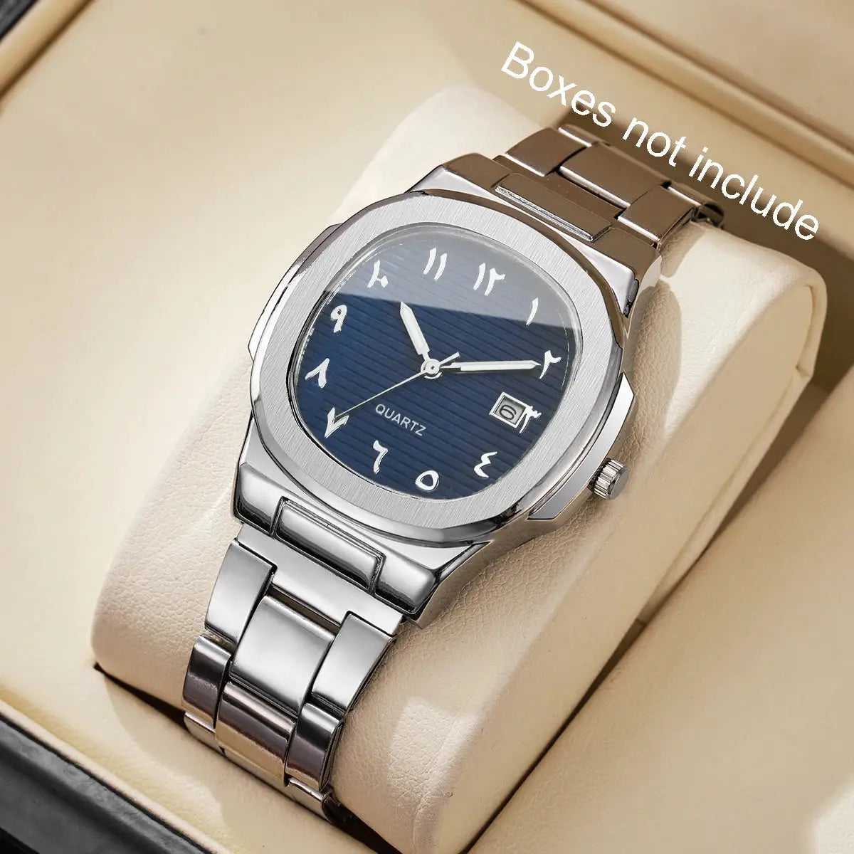 AuroraTime Luxury Square Dial Mens Business Watch Stainless Steel Strap Quartz Movement Calendar