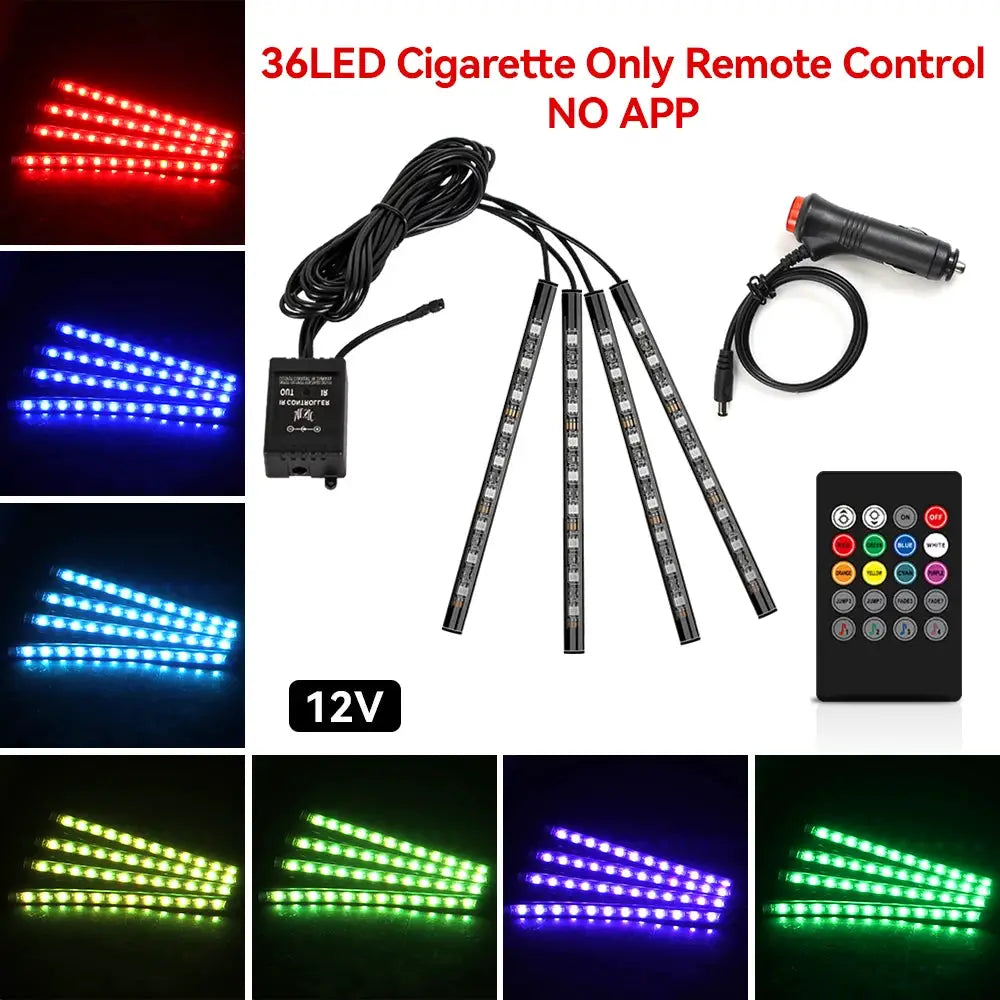 Neon 36 48 72 LED Car Interior Ambient Foot Light Kit RGB With Remote App And Music Sync Control