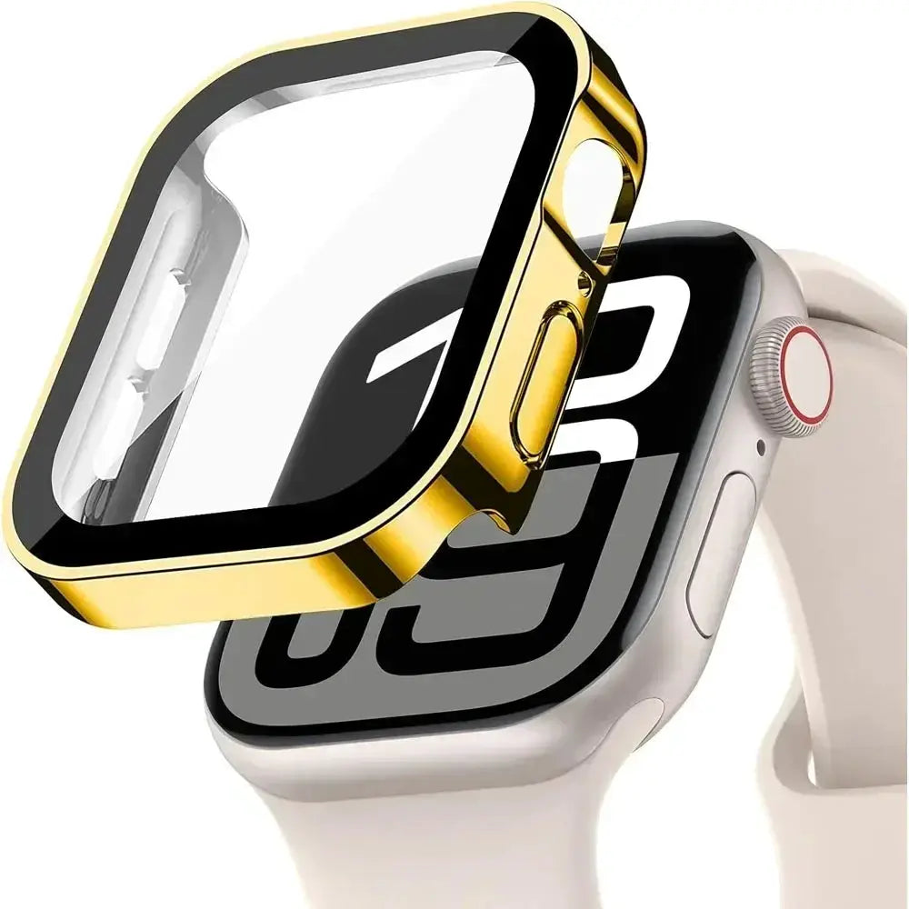 Apple Watch bumper case with tempered glass screen protector, gold frame, 40–46mm Series 4–7/SE Simples Market