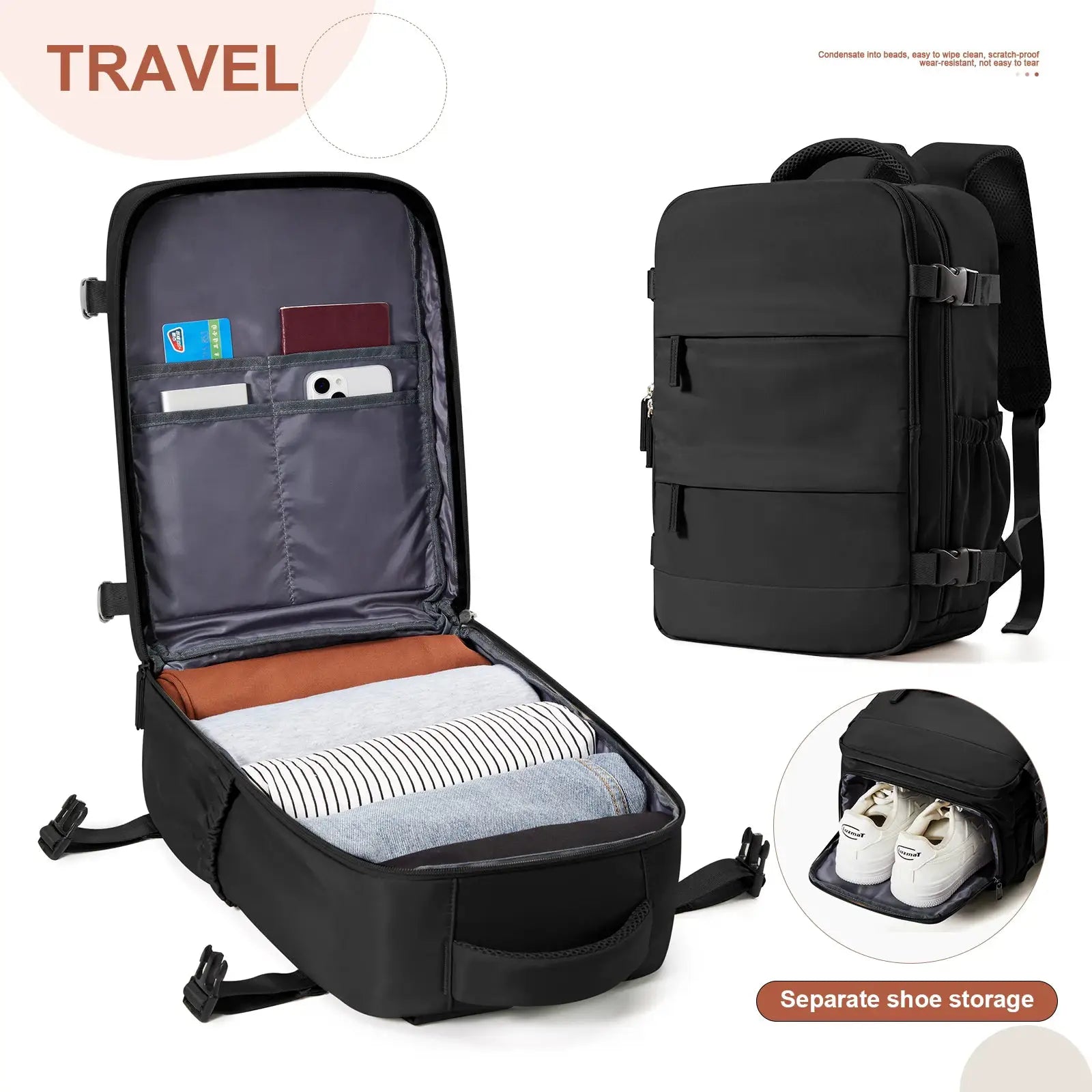 Ryanair Cabin Backpack 40x20x25 Travel Laptop Backpack for Men and Women with 180 Degree Opening