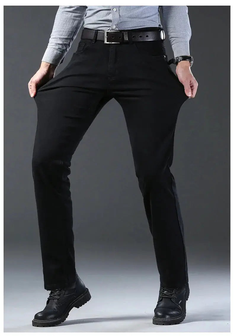 Men's black slim-straight denim jeans with belt loops