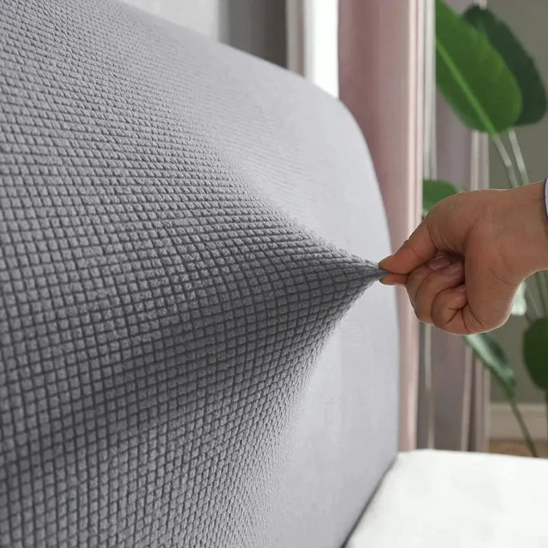 Bed headboard cover by Simples Market: grey elastic, polar fleece, textured grid fabric.