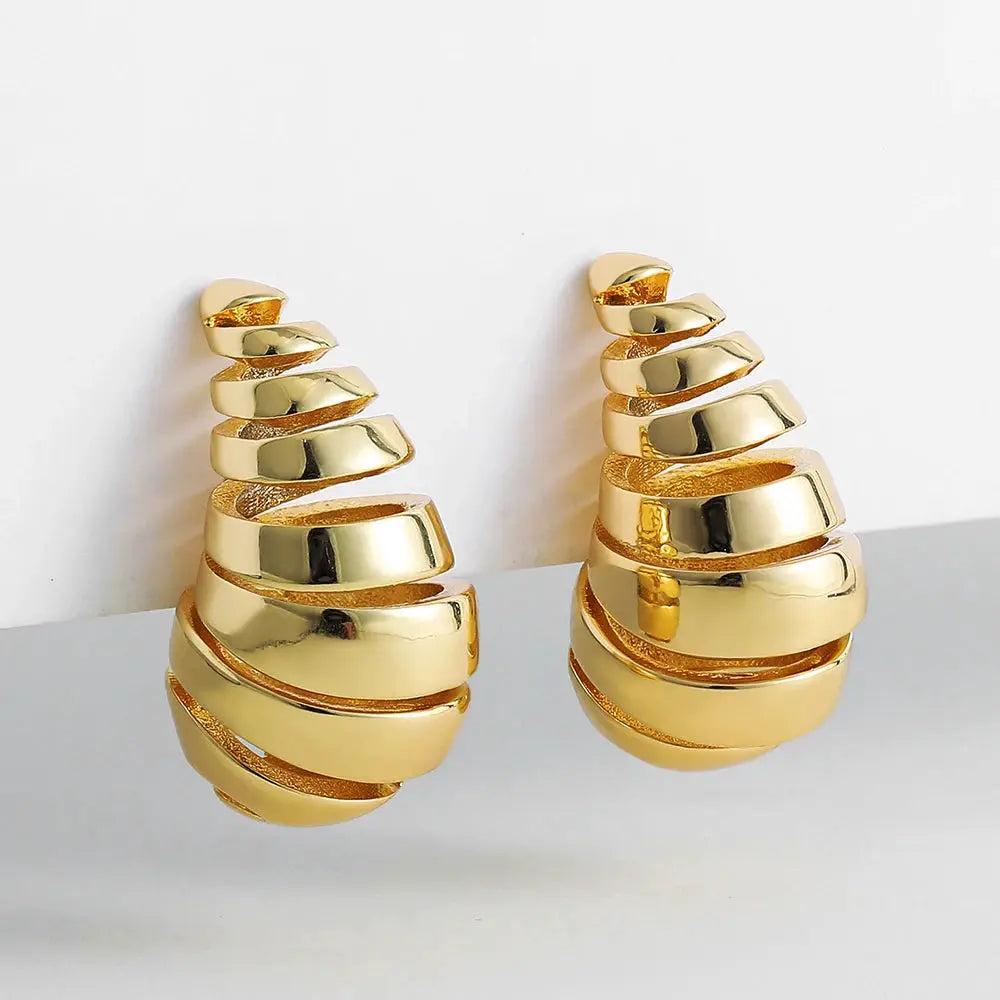 Vintage Chunky Dome Drop Earrings For Women Gold Plated Stainless Steel Teardrop Statement Wedding Jewelry Gifts