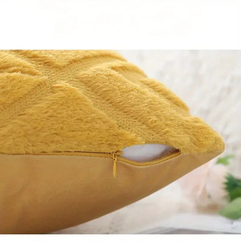 Simples Market plush yellow rhombus jacquard throw pillow cover with visible zipper for sofa or bed