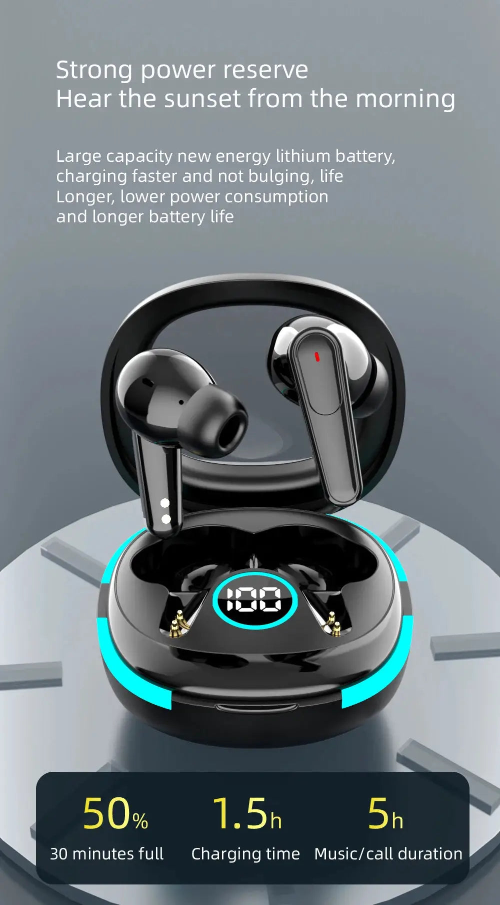 Simples Market Plus50 ANC+ENC true wireless earbuds with LED display in black charging case (2 earbuds)