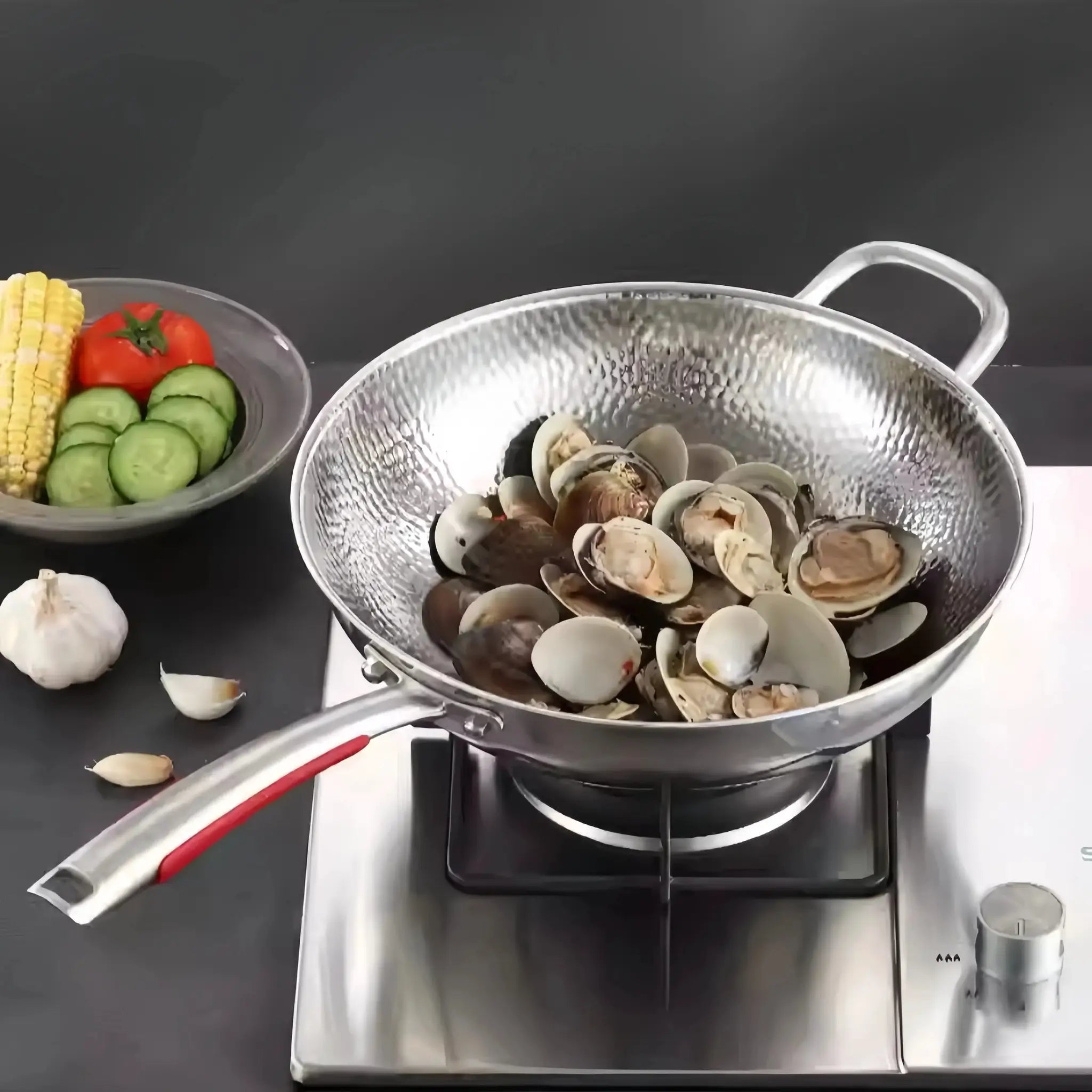 Stainless Steel Round Bottom Wok Induction Compatible Uncoated Nonstick Pan For Household Stir Frying