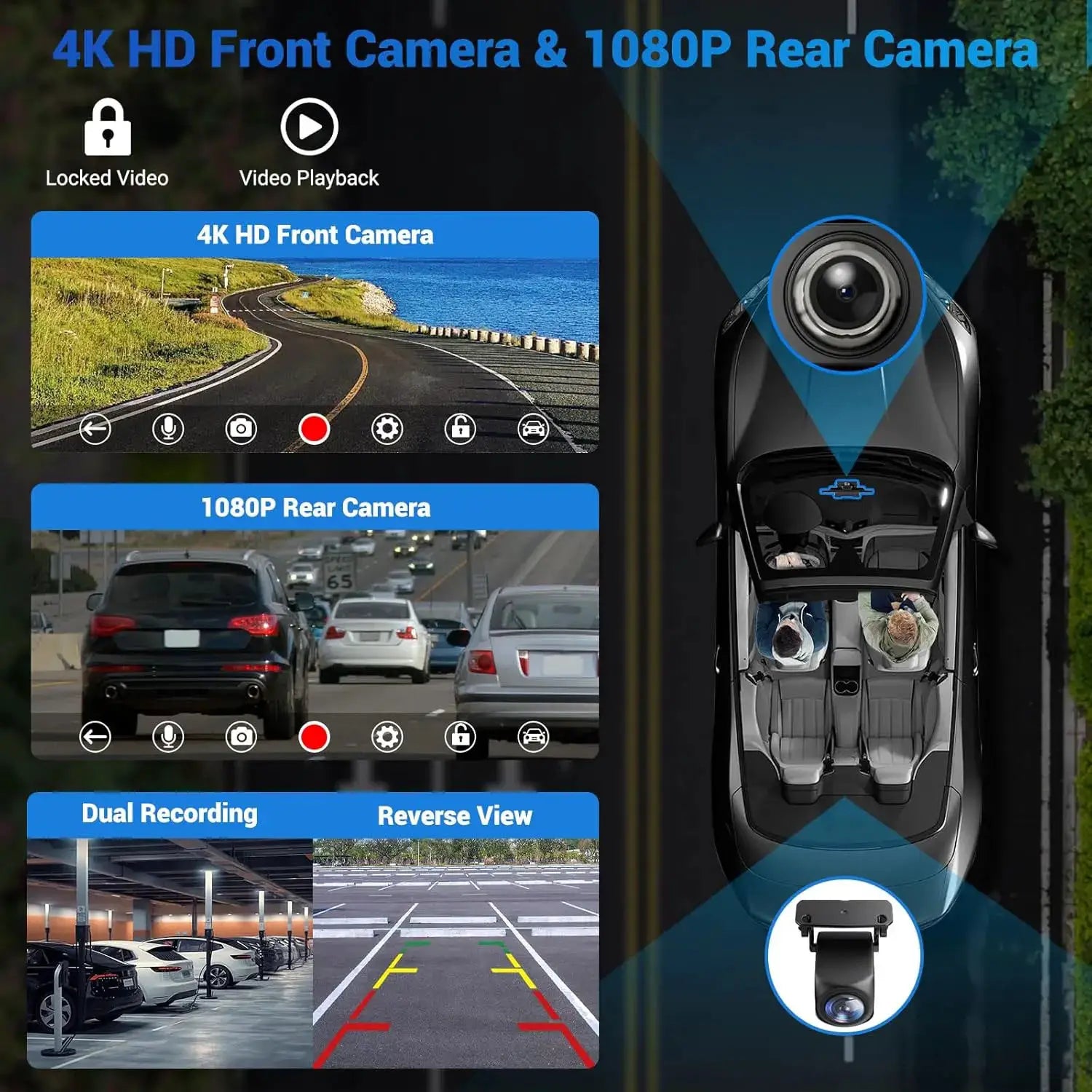 11.26 Inch 4K Dash Cam CarPlay Android Auto GPS Dual Lens Bluetooth