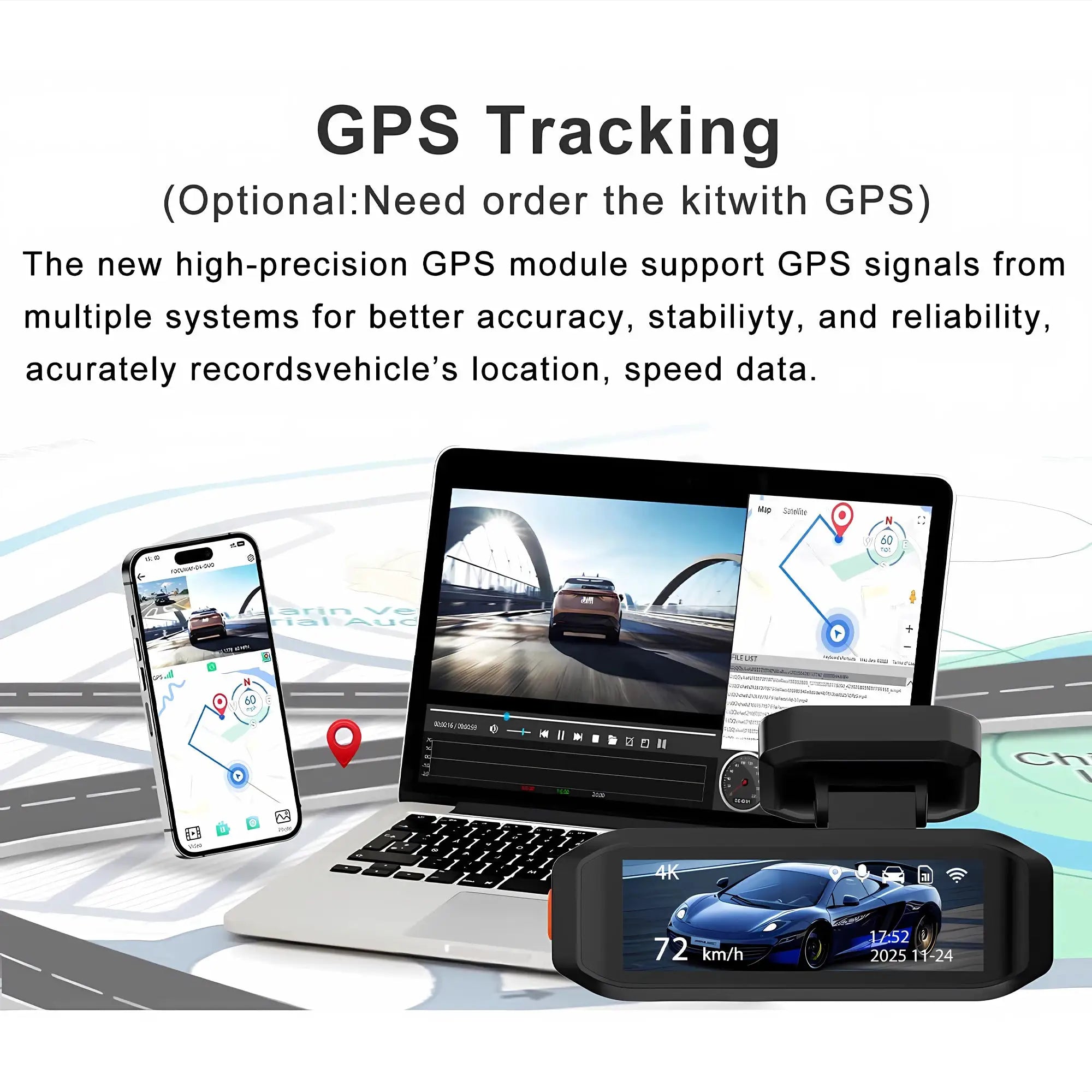 Simples Market 4K dash cam with WiFi GPS ADAS; front 4K and rear 2.5K, night vision, car black box, three displays