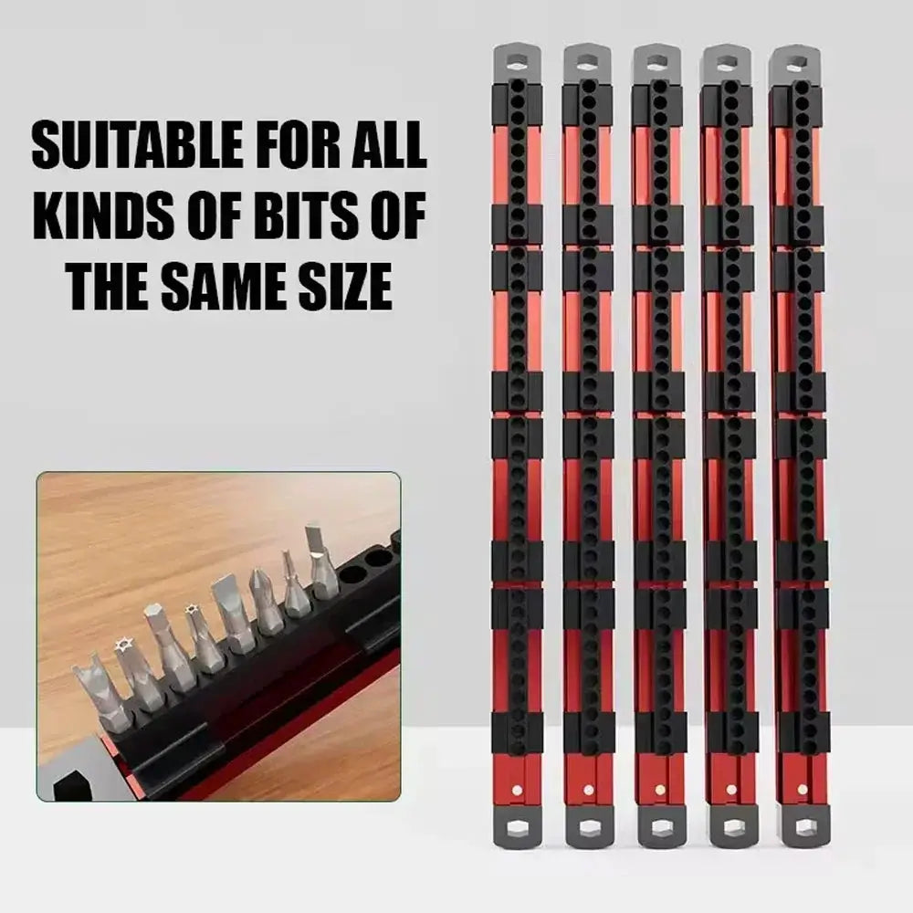 Magnetic screwdriver bit holder organizer, 40-slot red/black six-piece set for DIY projects