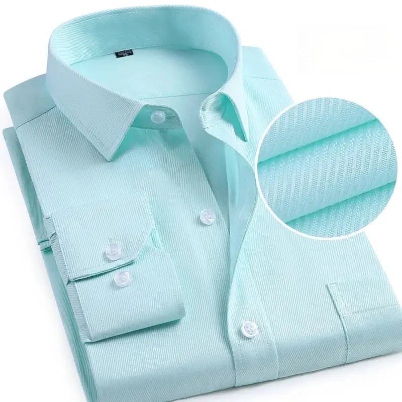 Men's formal shirt, long-sleeve, light blue solid color, Simples Market brand, textured weave