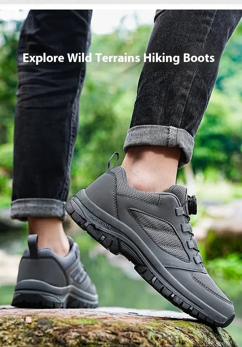 Simples Market men's grey hiking shoes pair with rotating buckle and anti-slip sole