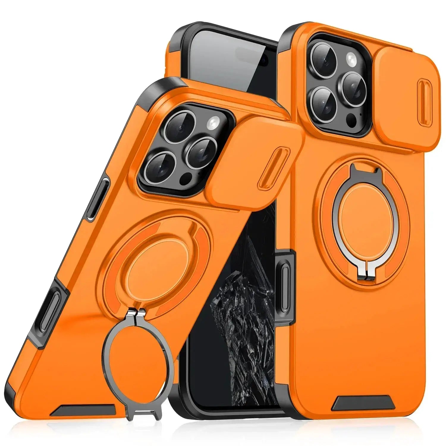 Simples Market orange rugged magnetic iPhone case with slide camera protection and built-in ring stand
