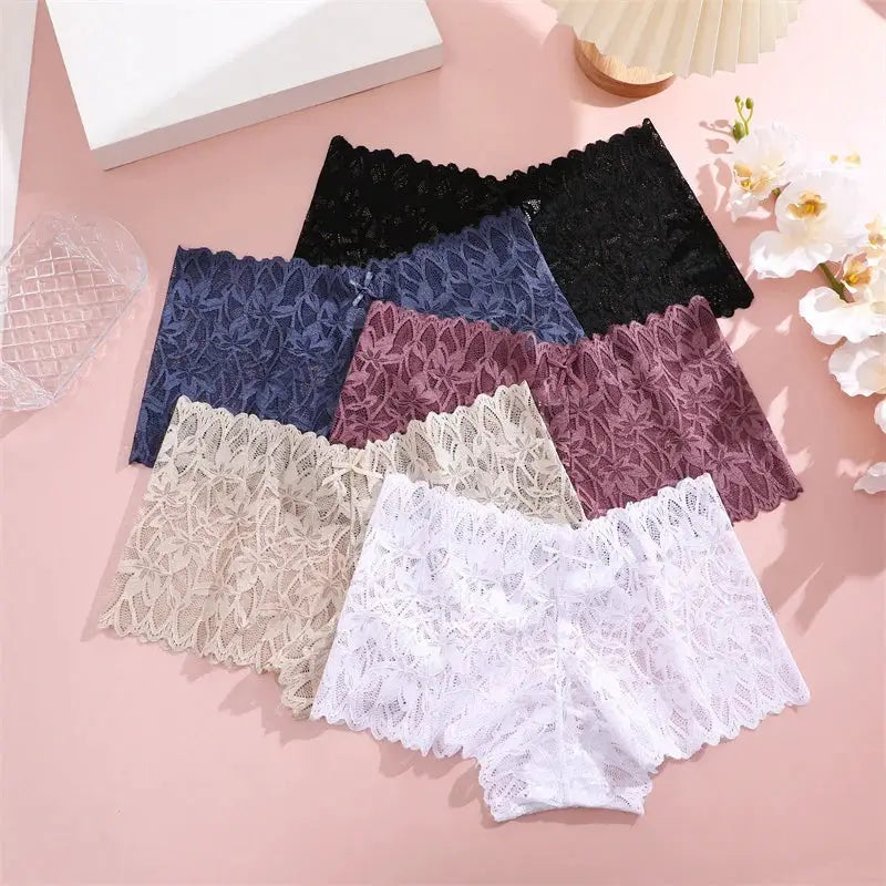 4-pack women's floral lace panties with V-waist in assorted colors