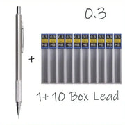 Simples Market all-metal mechanical pencil with 0.3 lead, retractable; includes 1 pencil + 10 boxes HB 0.3 lead refills