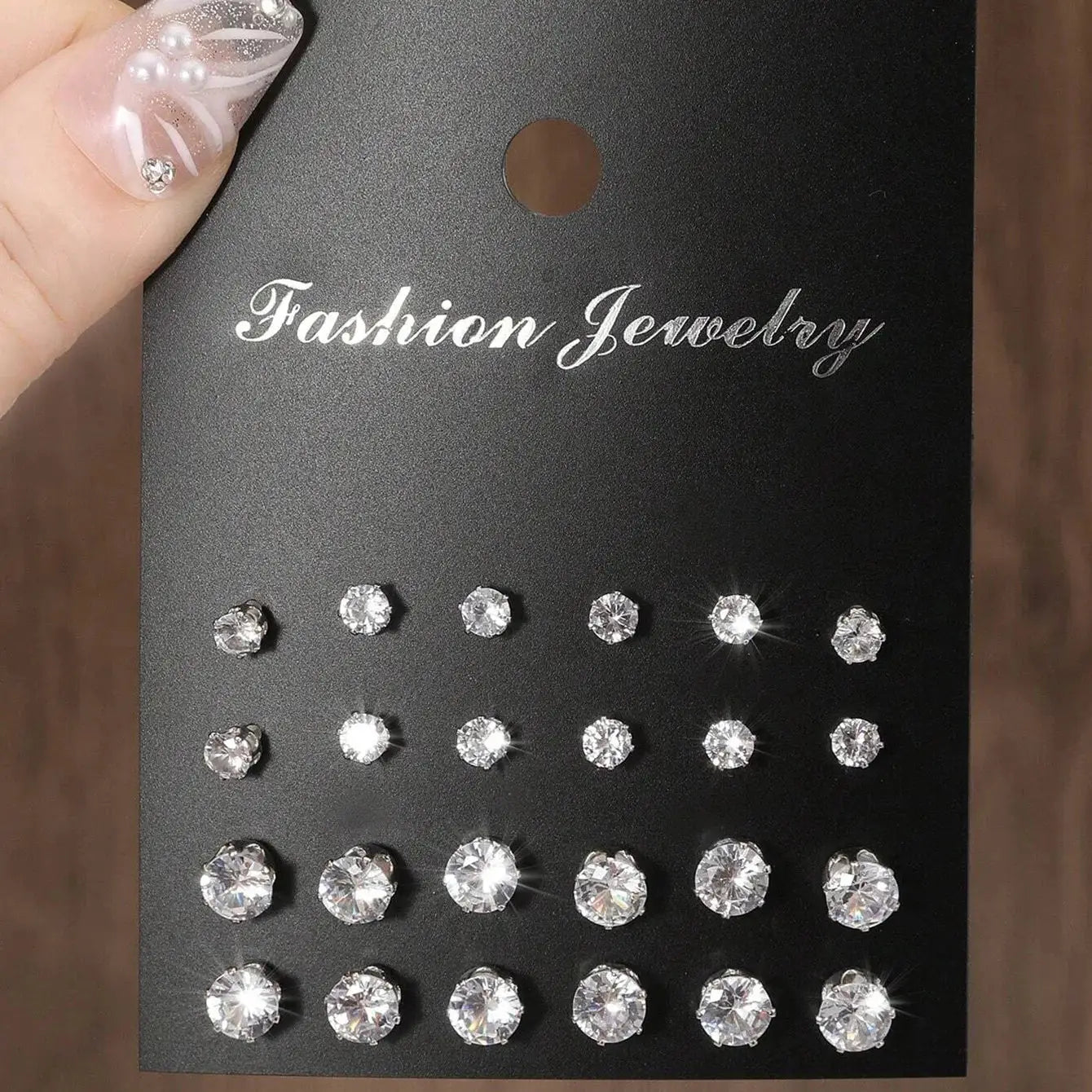 12 Pairs Zirconia Decorative Stud Earrings Set Luxurious Simple Shiny Gift For Women For Parties And Occasions