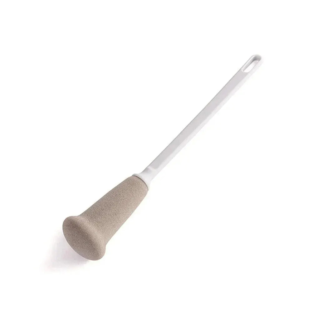 Long-handle sponge cup brush with beige sponge head and metal handle for cleaning cups and bottles.