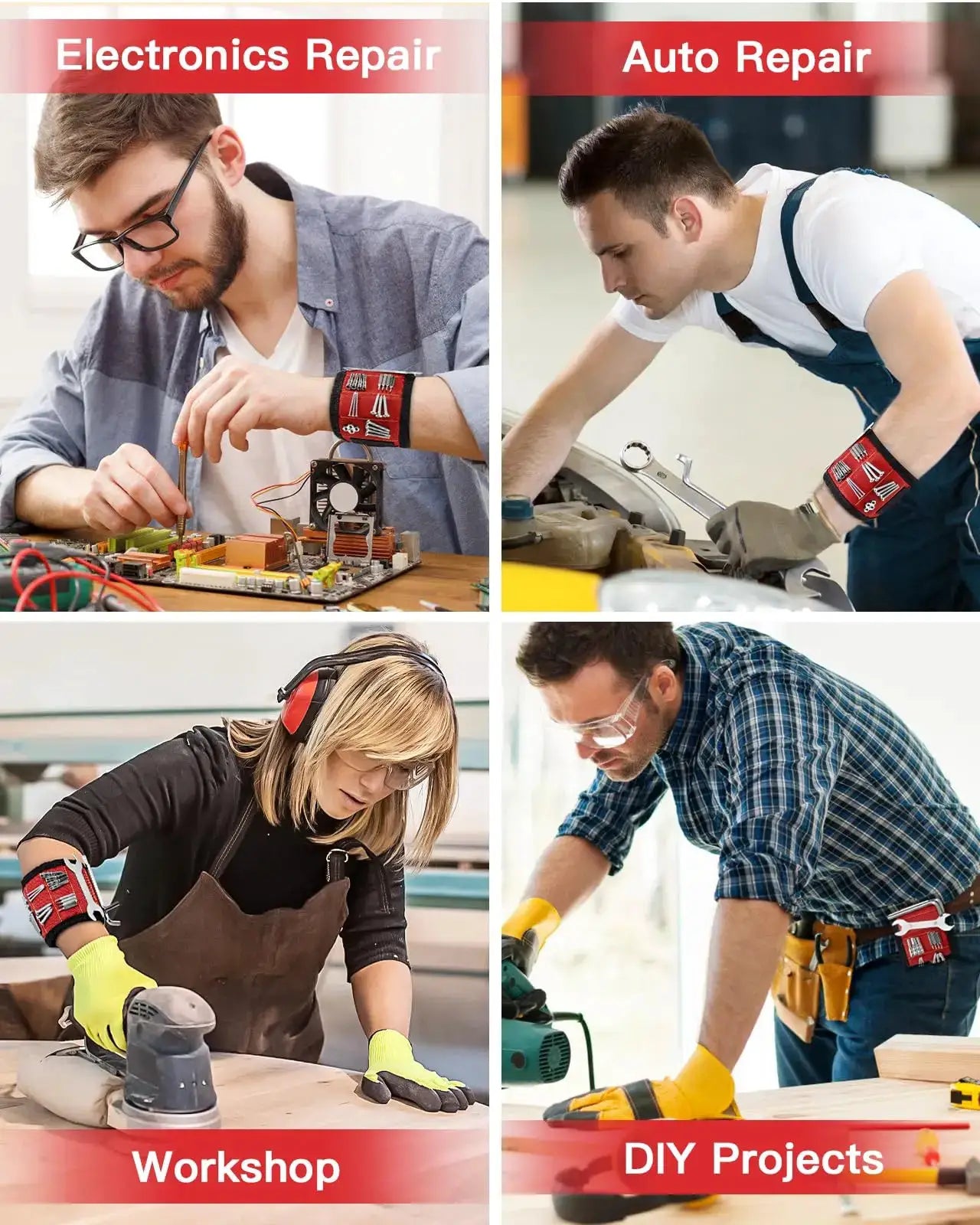 Magnetic Wristband For Screws Nails And Drilling Bits Holding Tools With Strong Magnets For Home Improvement