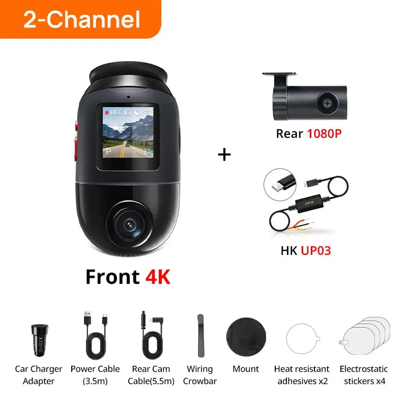 Dash cam X800 Omni 4K dual-channel kit with rear 1080p camera and accessories by Simples Market