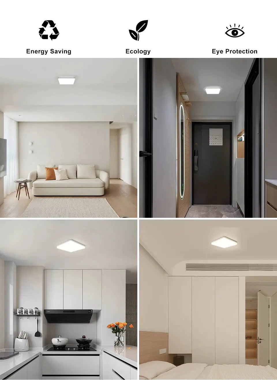 MARPOU square LED ceiling lamp by Simples Market; white ceiling light with neutral, cold or warm white options (18-48W).