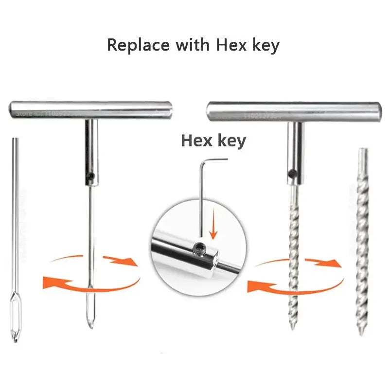 Car tire repair tool kit with T-handle and hex key, Simples Market ZFOUEK auto plug set