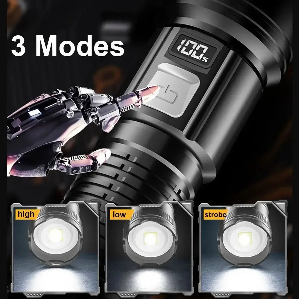 VoltPro UltraBeam 300000LM Tactical LED Flashlight With Digital Display And USB C Charging For Camping And Hunting