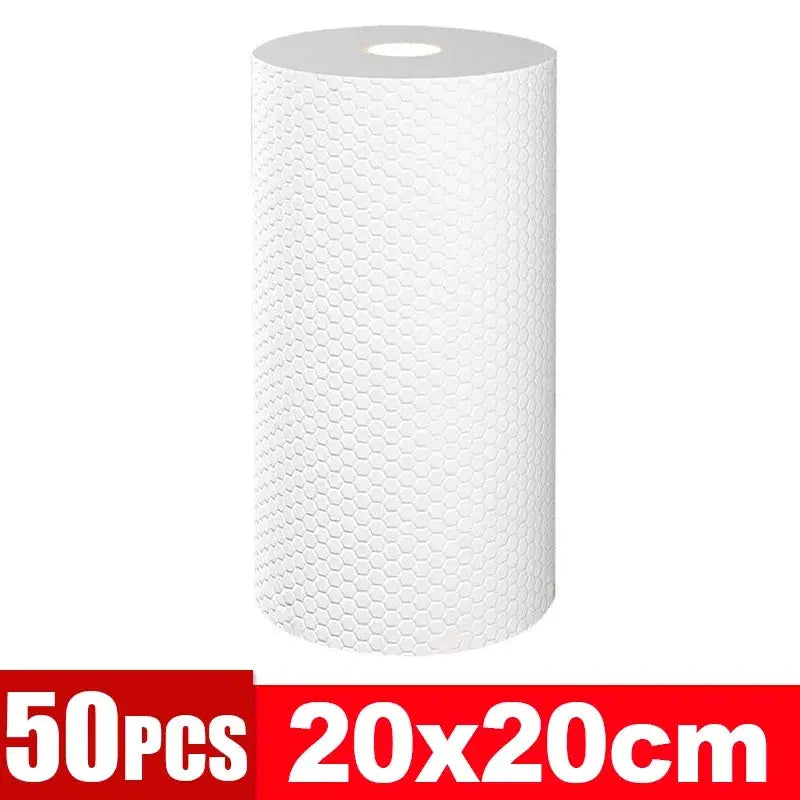 Disposable kitchen cleaning cloths roll, white, non-woven, 50 pcs, 20x20 cm