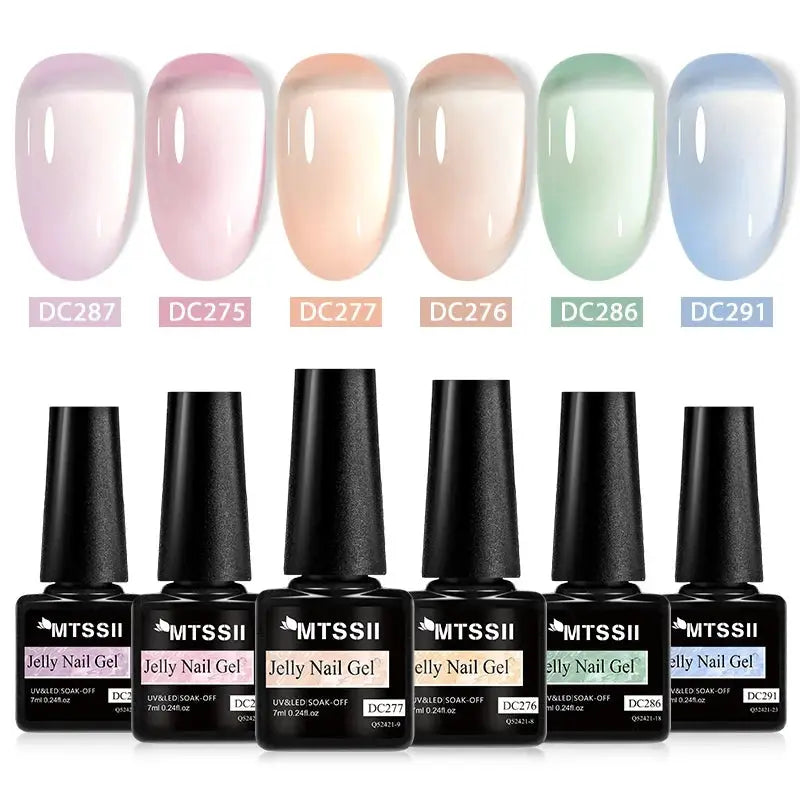 MTSSII Jelly Gel Nail Polish 6-Piece Set in pastel pink, peach, green and blue shades