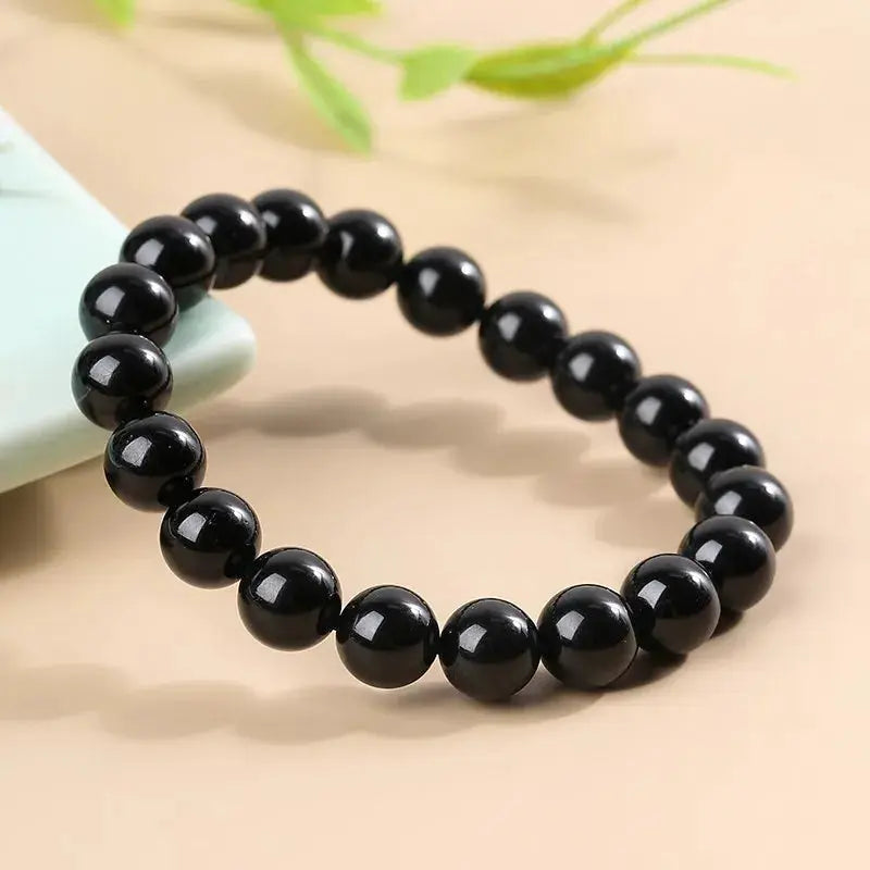 JD Natural Stone 7A Black Tourmaline Bead Bracelets For Women Healing Crystals Chakra Yoga Meditation Jewelry